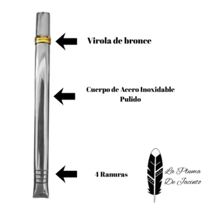 Bombilla Plana de Acero Inoxidable con virola de bronce